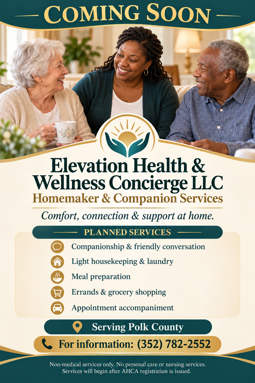 Illustration of a companion sharing a warm conversation with two older adults